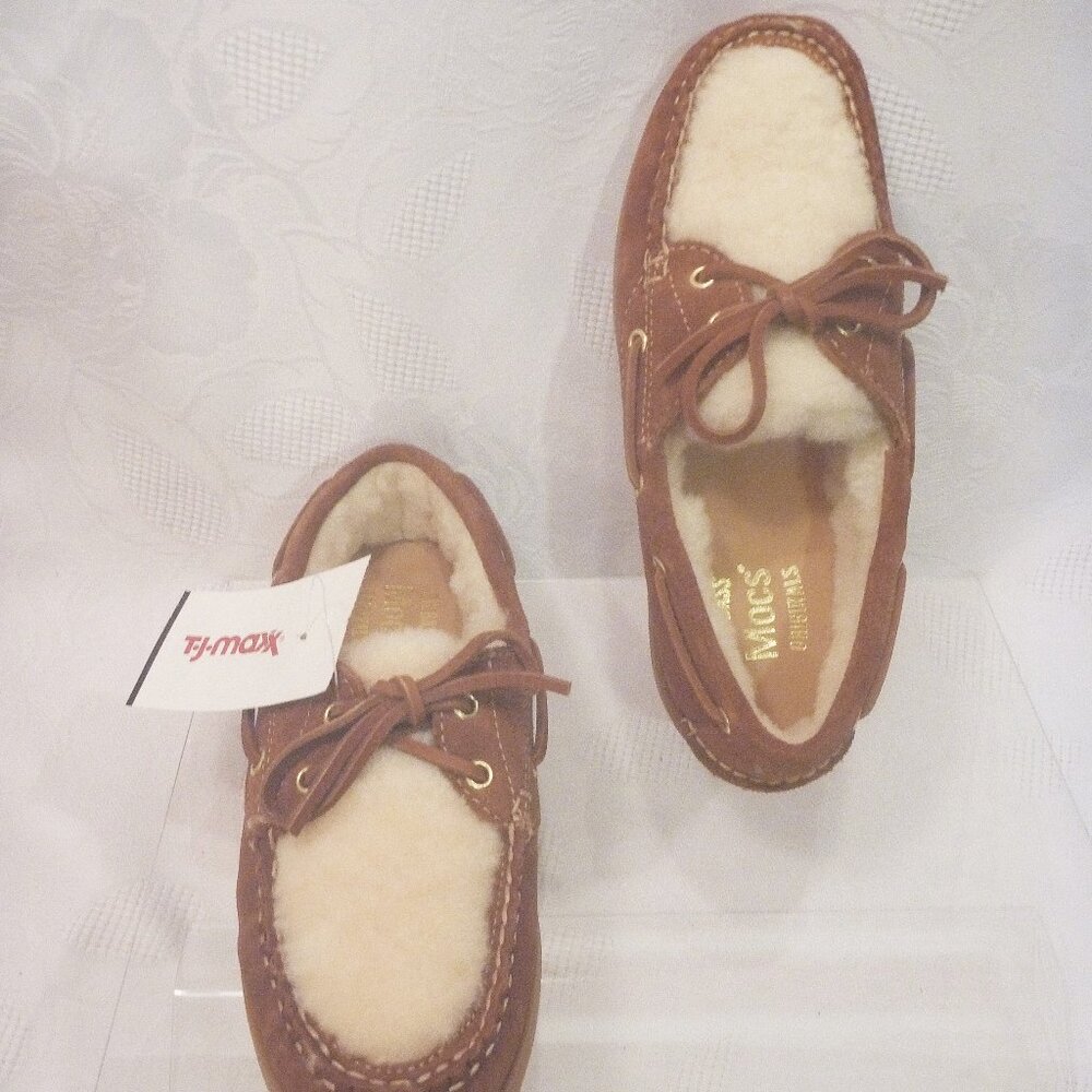 GH Bass Women 5 Brown Suede Shearling Loafer Flats Slip Moccasins Weejuns Bow